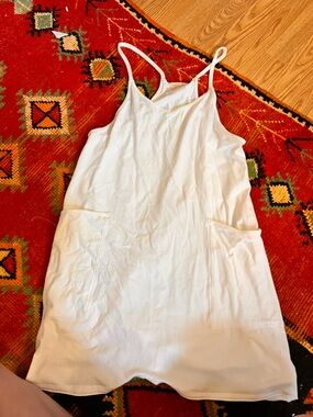 Free People White Sleeveless Romper with Front Pockets